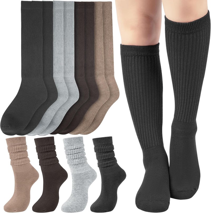 Socksfad Store Slouchy Boot Socks for Women, Soft Knit Scrunch Knee High Long Socks 4 Pairs 6-12 - Image 1